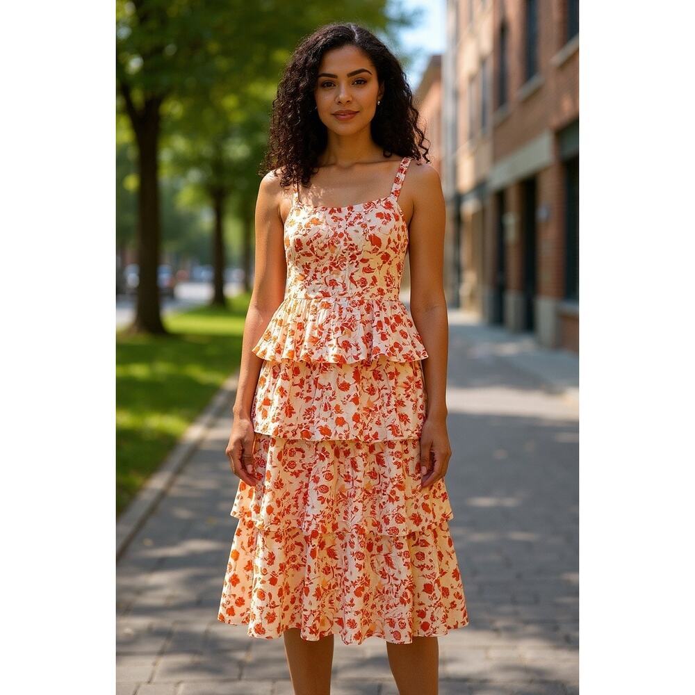 Cute Orange Layered Dress Size Small - Picture 6 of 6